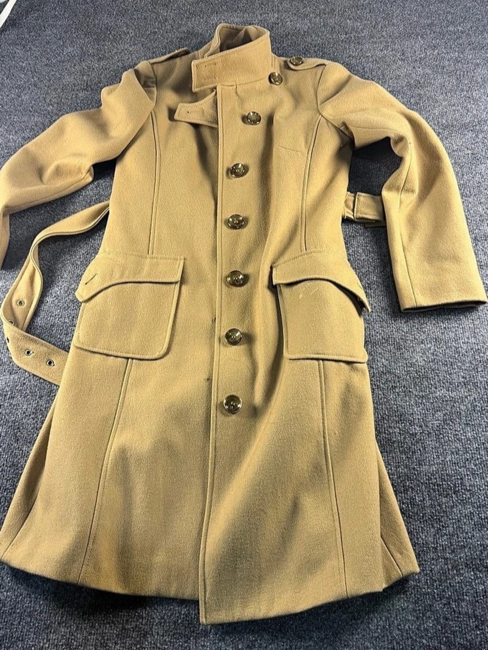 New York & Company Wool Blend Trench Coat in Tan Size Small